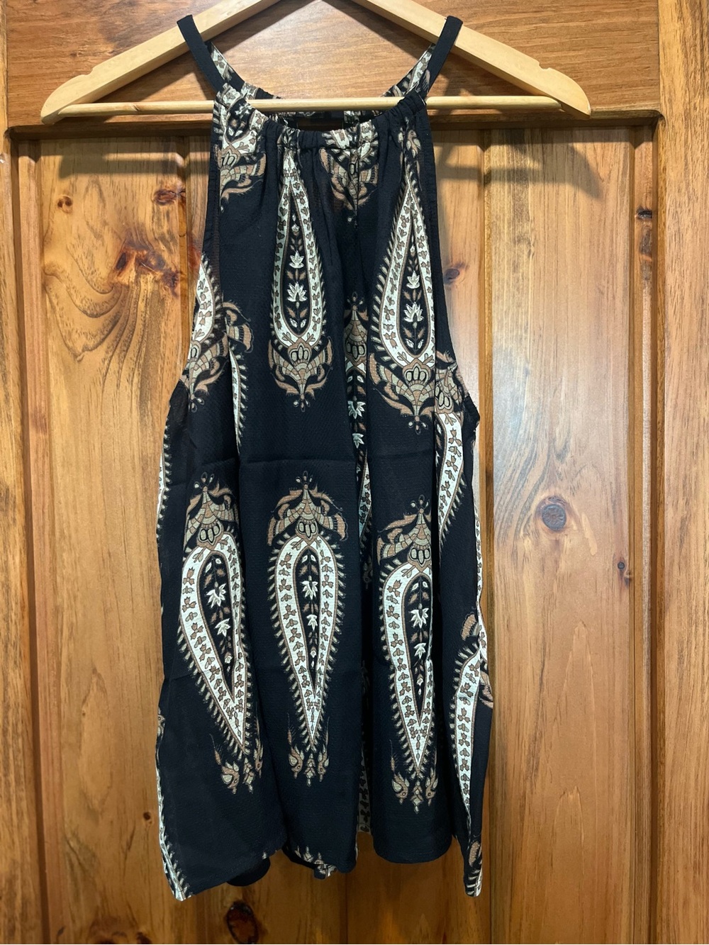 Lucky Brand Black Paisley Halter Top with Cream & Tan Accents